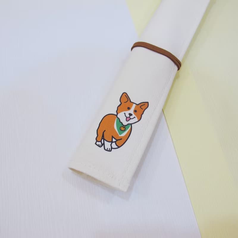 環保餐具 帆布收納套袋組 含筷子湯匙 綠領巾柯基犬