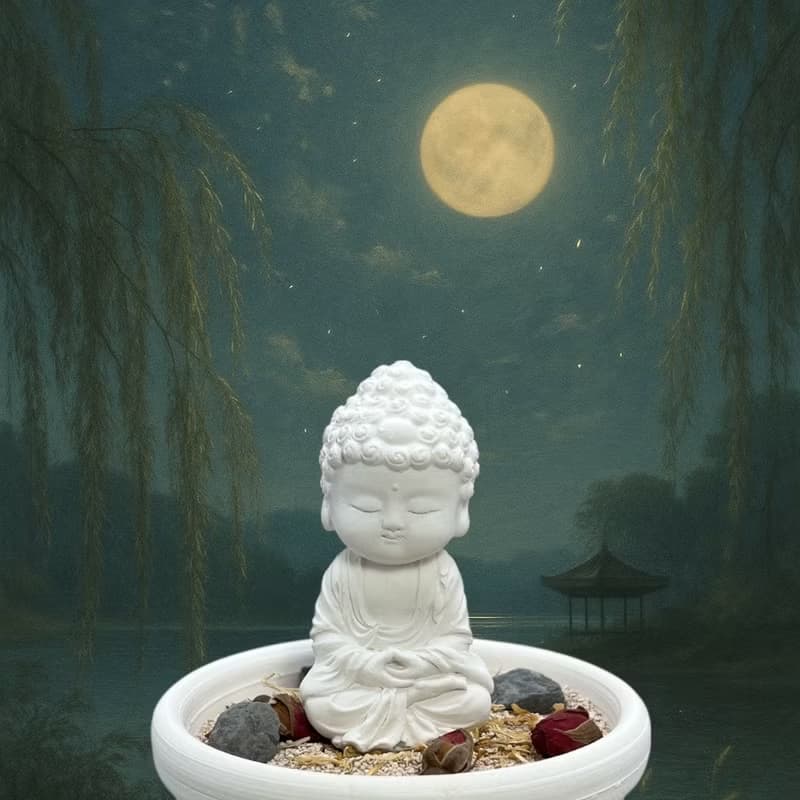 禪風香氛 精油擴香 淨念吉祥小佛培德套組 贈送精美產品插畫圖