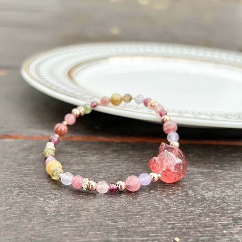 【虹の上を歩く猫】碧璽貓咪頭手鍊款