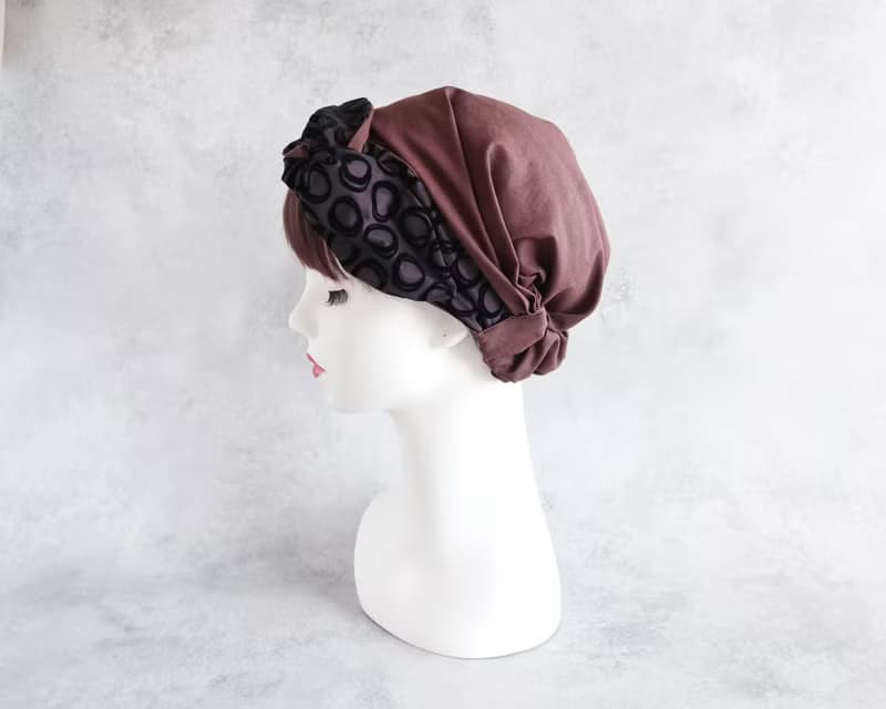 送料込 日本製 サッシュリボン(ペイントタッチのドット柄)とチョコレートカラー