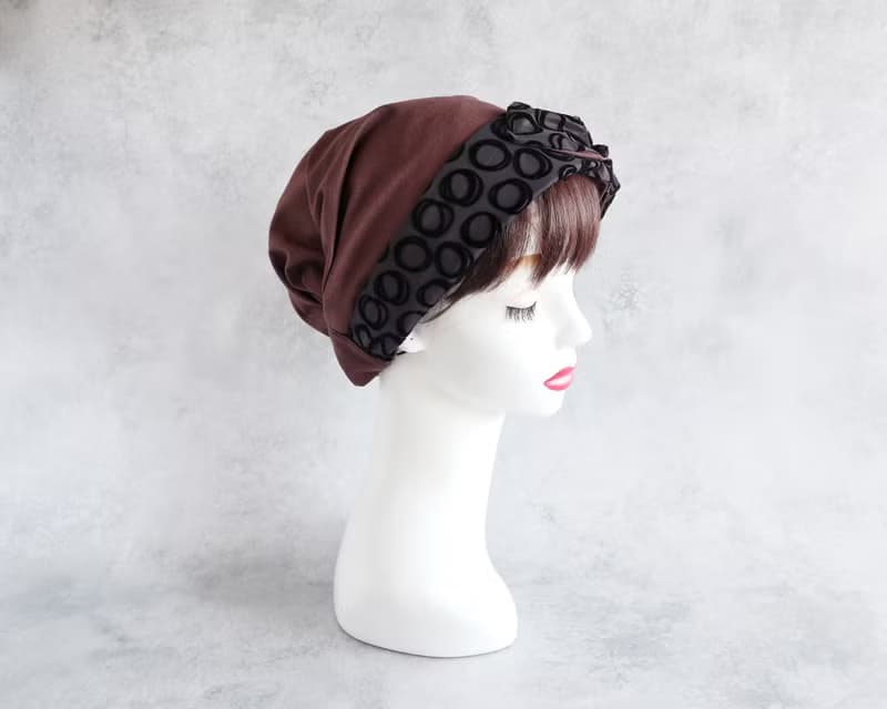 送料込 日本製 サッシュリボン(ペイントタッチのドット柄)とチョコレートカラー