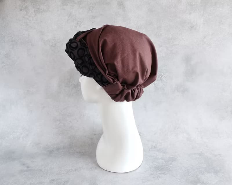 送料込 日本製 サッシュリボン(ペイントタッチのドット柄)とチョコレートカラー