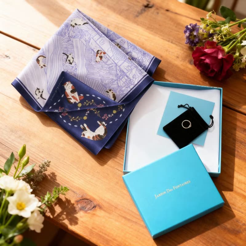 波蘭貓與瑜伽士 雙面絲巾絲巾環臻禮套裝 Jardin Des Fontaines