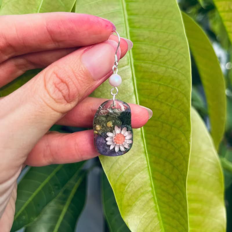 永生花 小小花耳飾 油晝小花圈 耳環 earring UV 樹脂