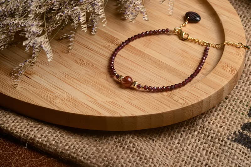 【神山晶礦】清透紅髮晶石榴鑽切貝殼手鍊/石榴石/紅髮晶