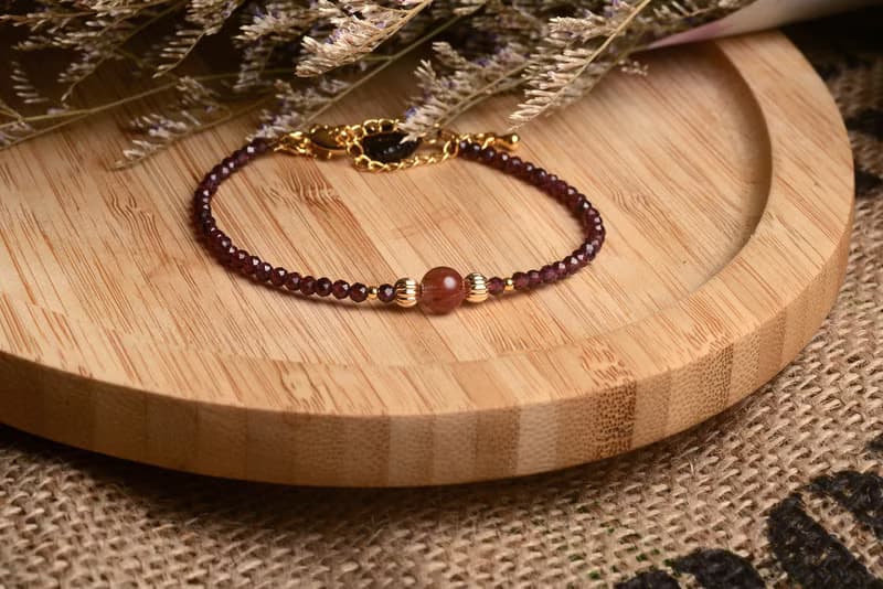 【神山晶礦】清透紅髮晶石榴鑽切貝殼手鍊/石榴石/紅髮晶