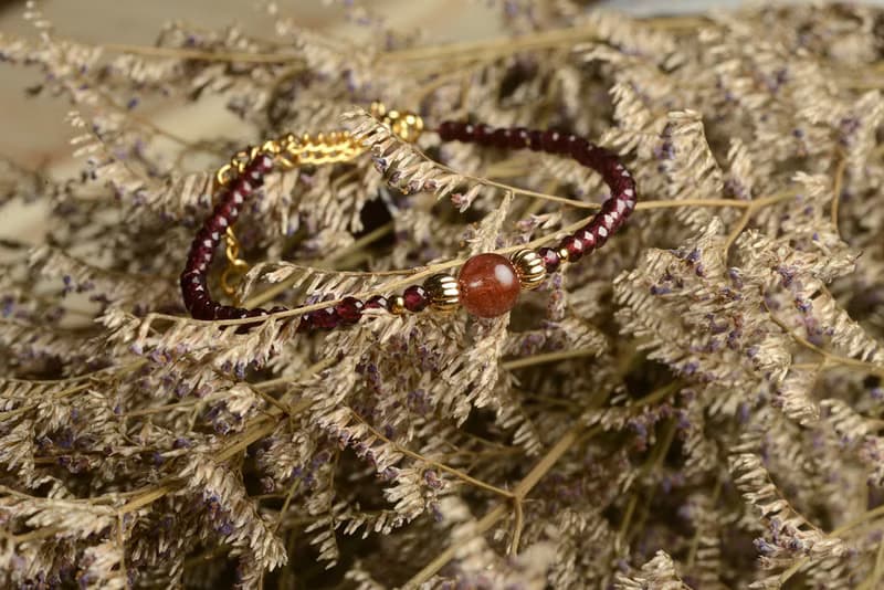 【神山晶礦】清透紅髮晶石榴鑽切貝殼手鍊/石榴石/紅髮晶