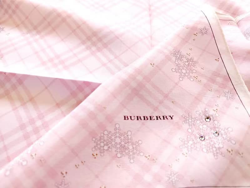 Burberry Vintage Handkerchief Pink Check with Snowflakes 20 x 19.5 inches