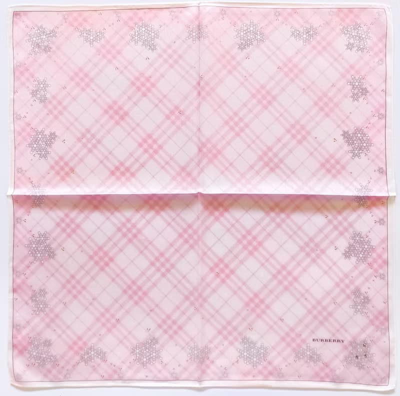 Burberry Vintage Handkerchief Pink Check with Snowflakes 20 x 19.5 inches