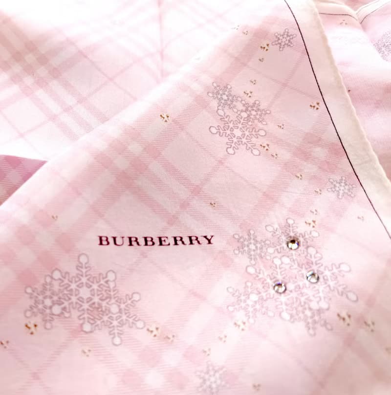 Burberry Vintage Handkerchief Pink Check with Snowflakes 20 x 19.5 inches