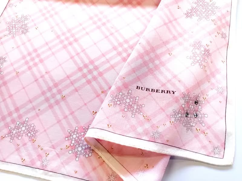 Burberry Vintage Handkerchief Pink Check with Snowflakes 20 x 19.5 inches