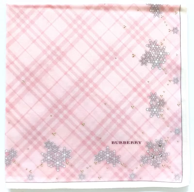 Burberry Vintage Handkerchief Pink Check with Snowflakes 20 x 19.5 inches
