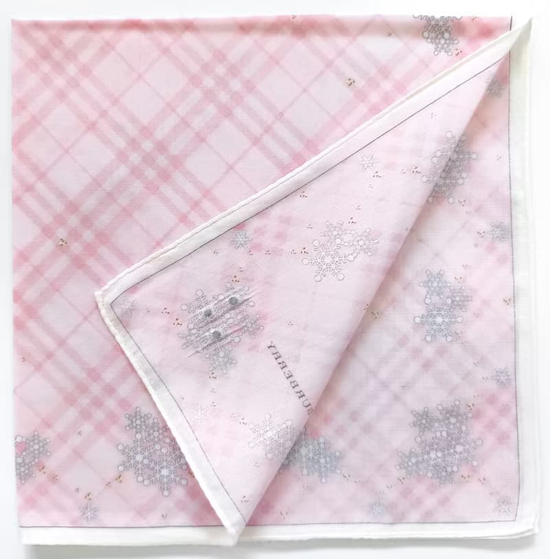 Burberry Vintage Handkerchief Pink Check with Snowflakes 20 x 19.5 inches
