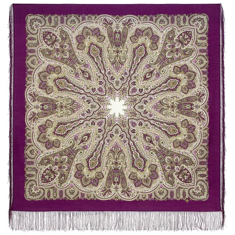 Pavlovo Posad Russian Shawl 100% Wool Scarf 125x125 cm Wrap Silk Fringe 1936-15