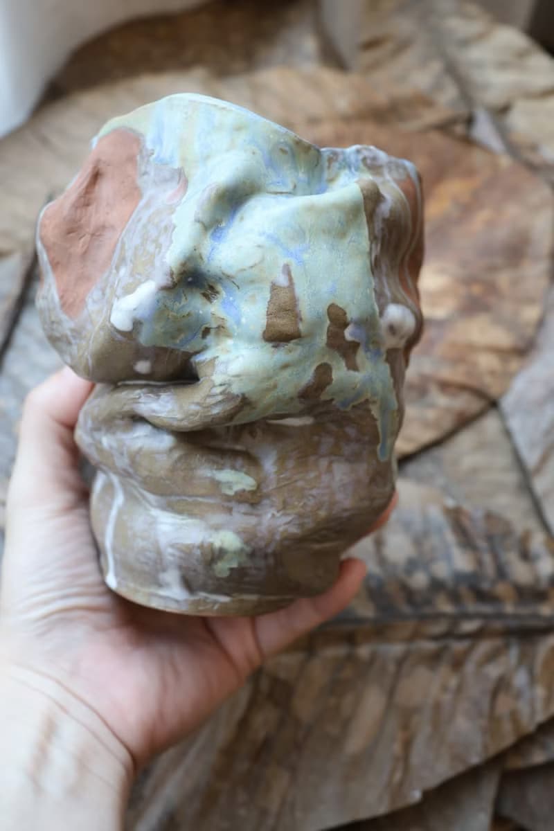 【喬遷禮物】風的皺折No1鈷綠手捏花器侘寂風雕塑擺件收藝術作品