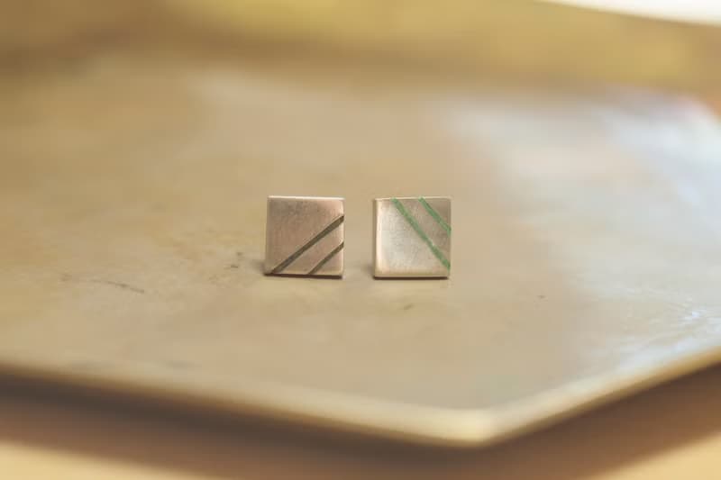 純銀條紋珐瑯耳環-一對/可改夾