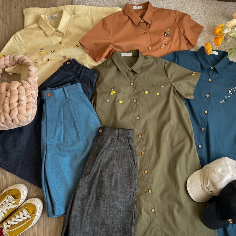 Shirt Dress : 連衣裙  Dog Walking狗 -Brown Cinnamon棕色的