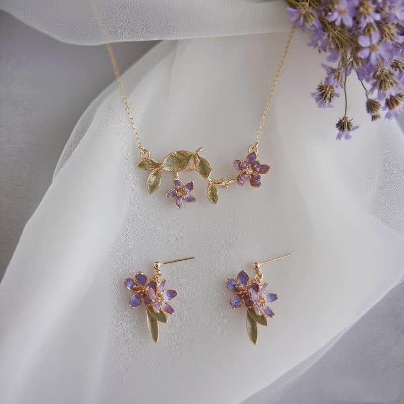 紫蘿枝語 | 18k註金輕奢琺瑯質感小花耳環項鍊