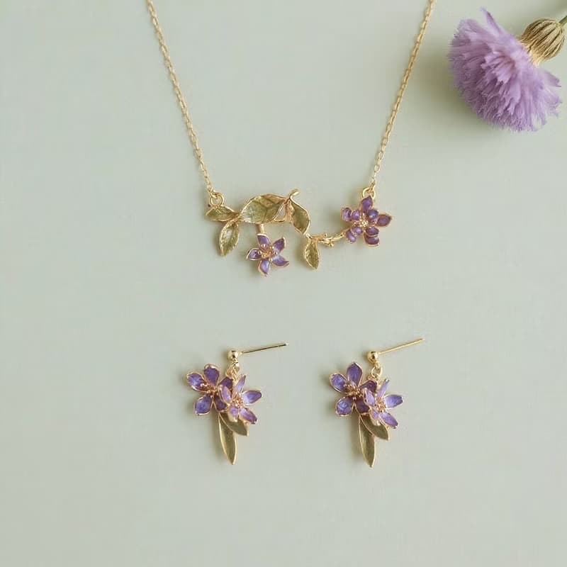 紫蘿枝語 | 18k註金輕奢琺瑯質感小花耳環項鍊