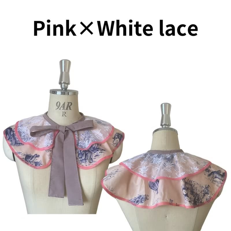 2段つけ襟-Pink ×White lace-