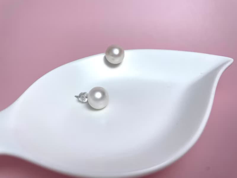 天然淡水珍珠 暖白 純銀耳環
