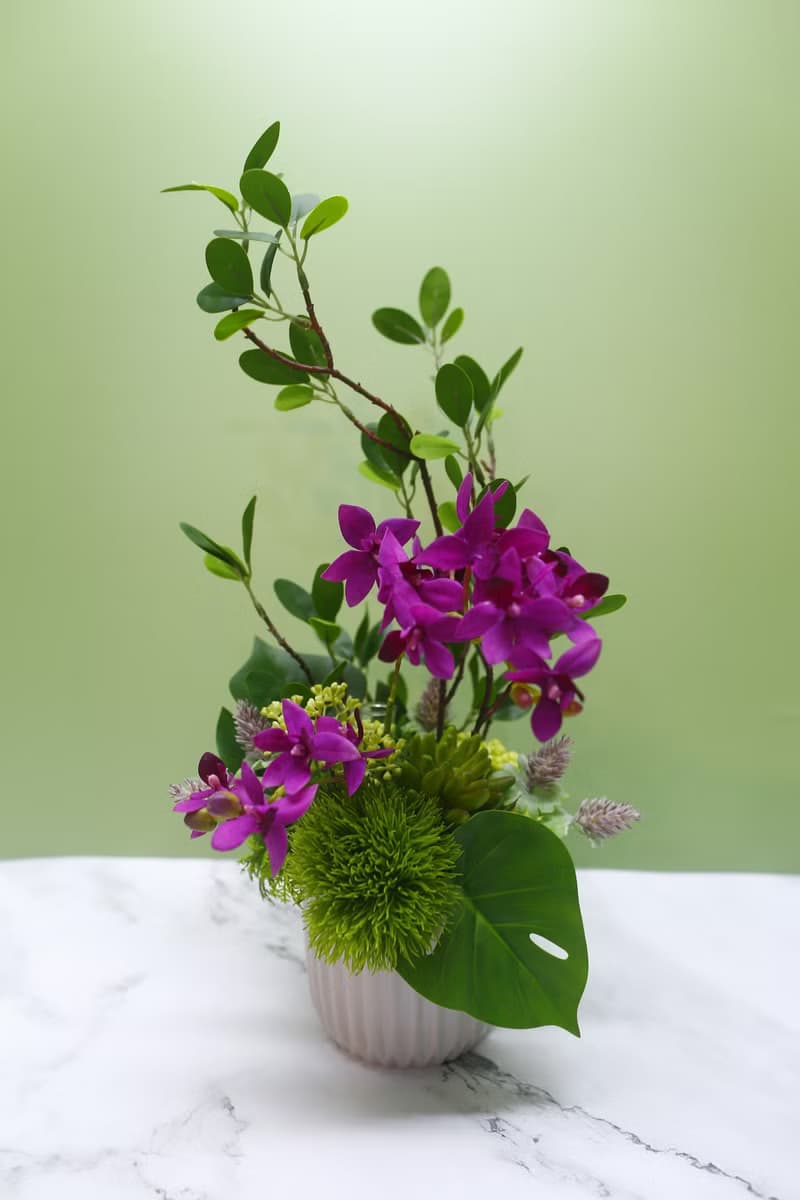 雅緻桃紅蝴蝶蘭榕枝香氛花禮/擬真植物/人造盆栽/綠化/佈置/禮物