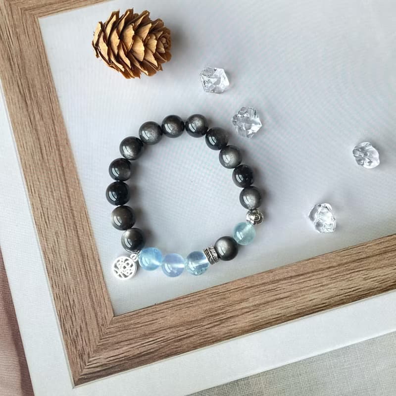 黑曜石銀曜石 海藍寶 白幽靈 青金石||辟邪防小人 招財 水晶手鍊