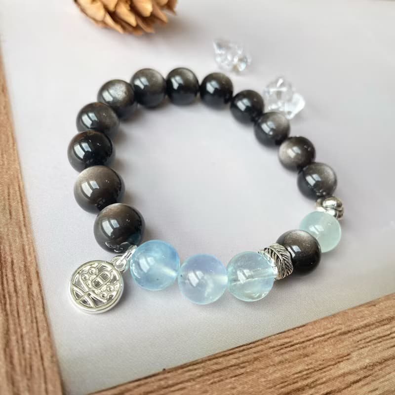 黑曜石銀曜石 海藍寶 白幽靈 青金石||辟邪防小人 招財 水晶手鍊