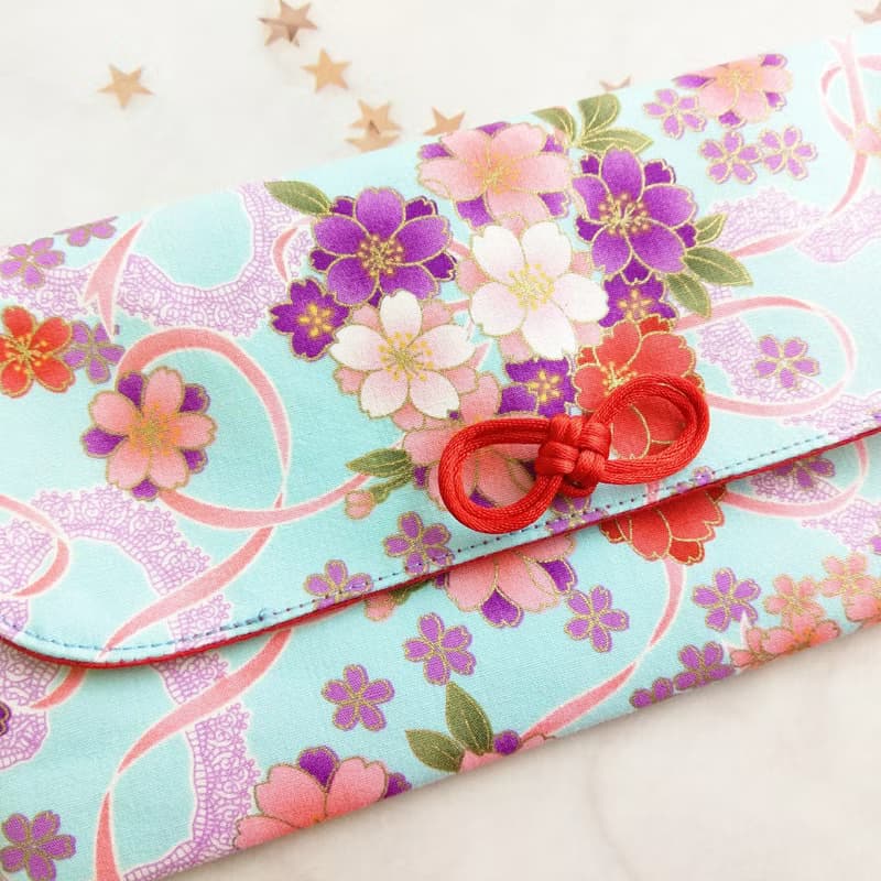 免費繡名字。緞帶彩櫻。布紅包袋 / 口罩收納袋