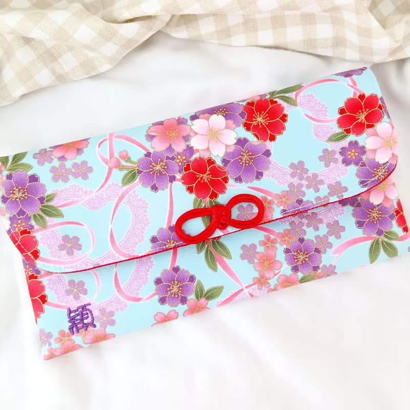 免費繡名字。緞帶彩櫻。布紅包袋 / 口罩收納袋