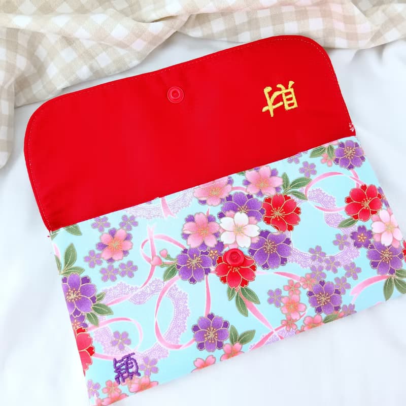 免費繡名字。緞帶彩櫻。布紅包袋 / 口罩收納袋