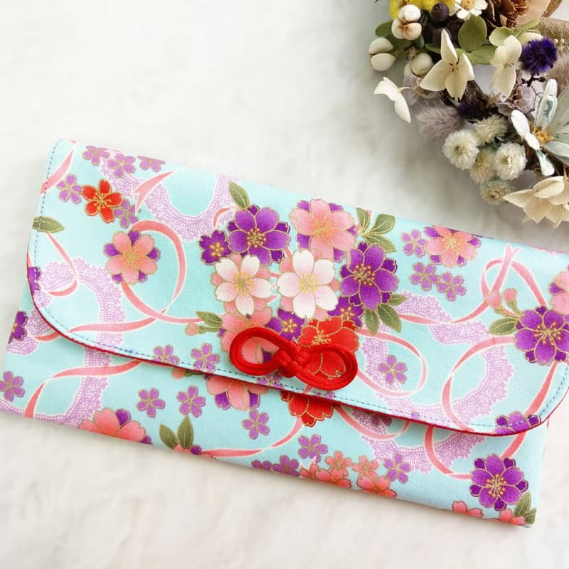 免費繡名字。緞帶彩櫻。布紅包袋 / 口罩收納袋