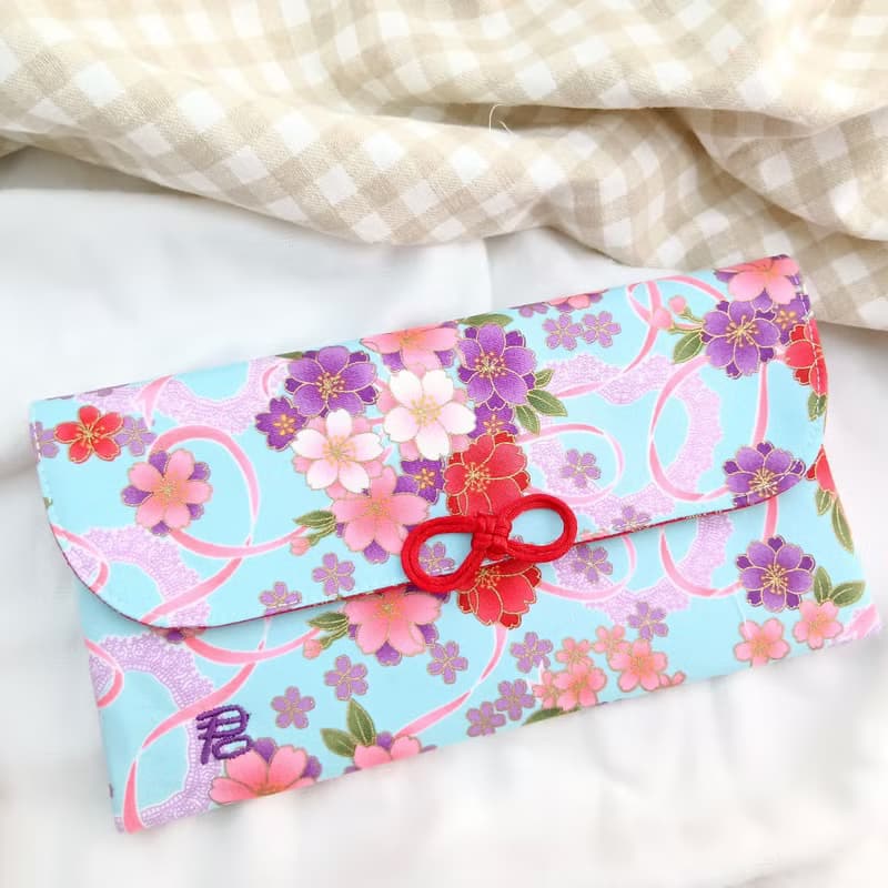 免費繡名字。緞帶彩櫻。布紅包袋 / 口罩收納袋