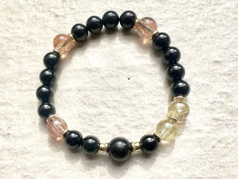 天然水晶 金髮晶 紅髮晶 黑曜石 14KGF 能量水晶手鍊 獨立原創設