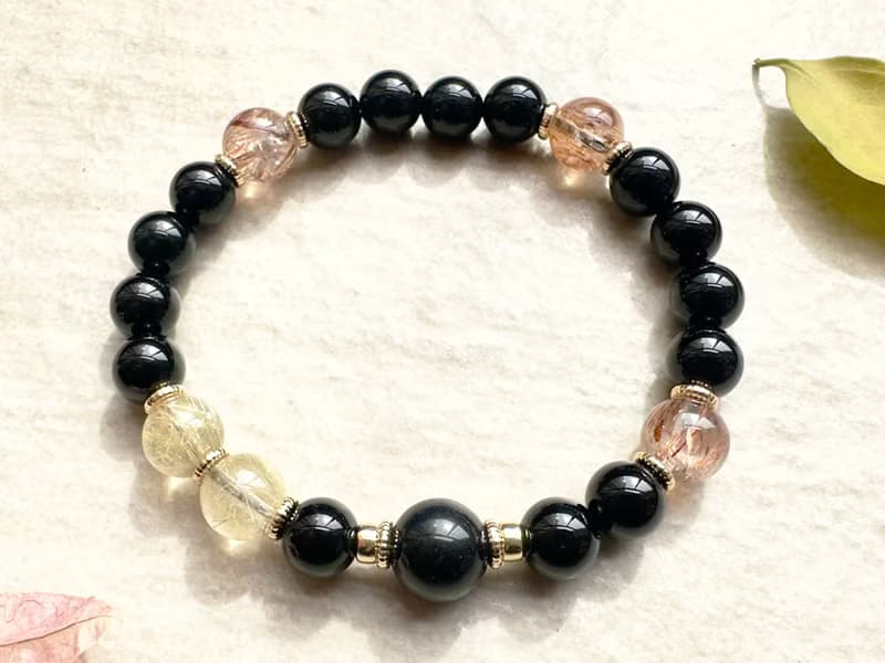 天然水晶 金髮晶 紅髮晶 黑曜石 14KGF 能量水晶手鍊 獨立原創設