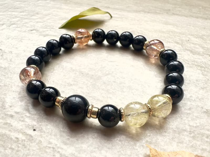 天然水晶 金髮晶 紅髮晶 黑曜石 14KGF 能量水晶手鍊 獨立原創設