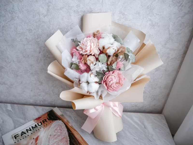 中型粉色乾燥花束【花漾】結婚週年/求婚/生日/畢業花束/七夕花束