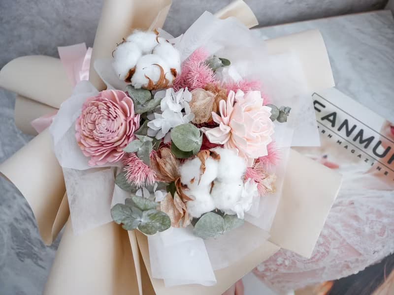 中型粉色乾燥花束【花漾】結婚週年/求婚/生日/畢業花束/七夕花束