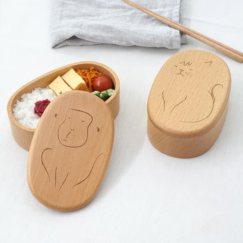 buna Natural Wood Ikimono Lunchbox 400ml Bento Bentobox Kids Gift Present Japan