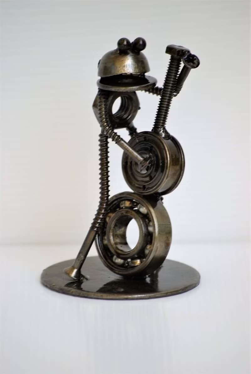 Frog Play Cello Scrap Metal Sculpture, Gift For Anniversary, Welding Sculpture