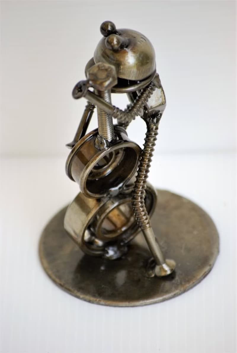 Frog Play Cello Scrap Metal Sculpture, Gift For Anniversary, Welding Sculpture