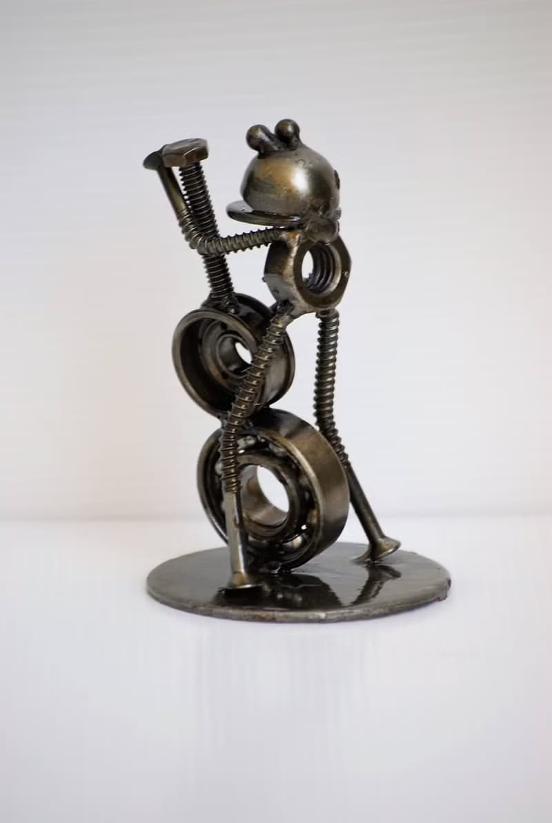 Frog Play Cello Scrap Metal Sculpture, Gift For Anniversary, Welding Sculpture