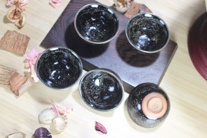 【母親節禮物】50ml 鏽斑油滴天目 中式茶杯五入組 名家葉敏祥作