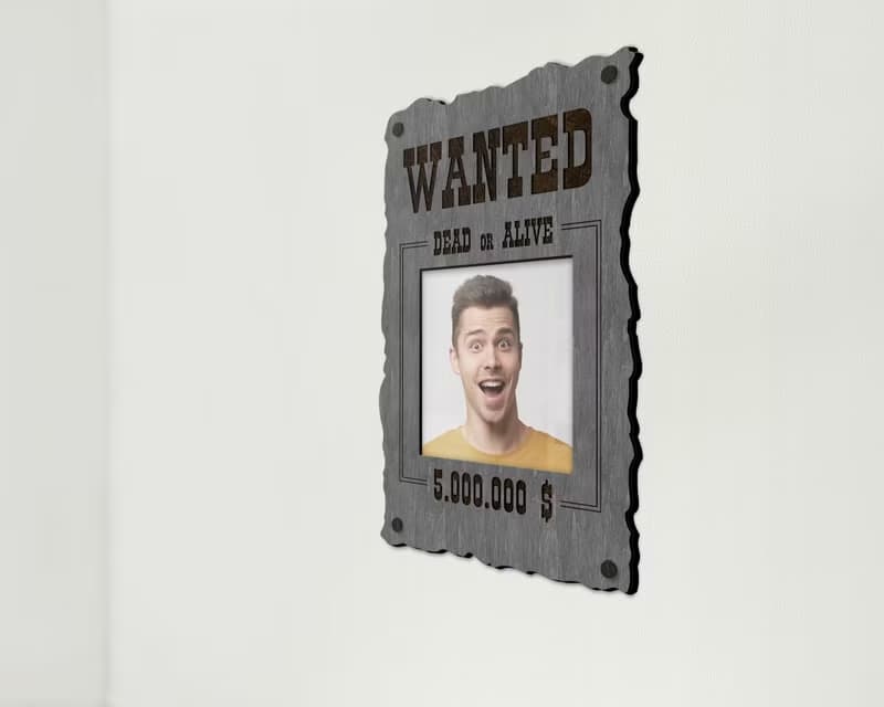 Wooden funny wanted poster Picture frame Dead or Alive Wild West wall decor