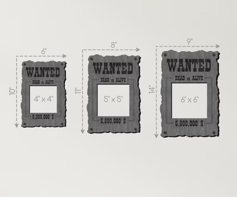Wooden funny wanted poster Picture frame Dead or Alive Wild West wall decor