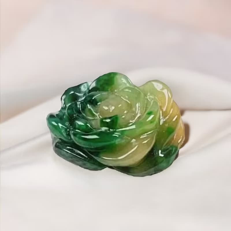 冰種三彩翡翠牡丹花 | 天然緬甸玉翡翠A貨 | 送禮