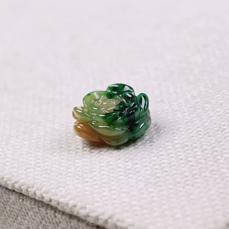 冰種三彩翡翠牡丹花 | 天然緬甸玉翡翠A貨 | 送禮