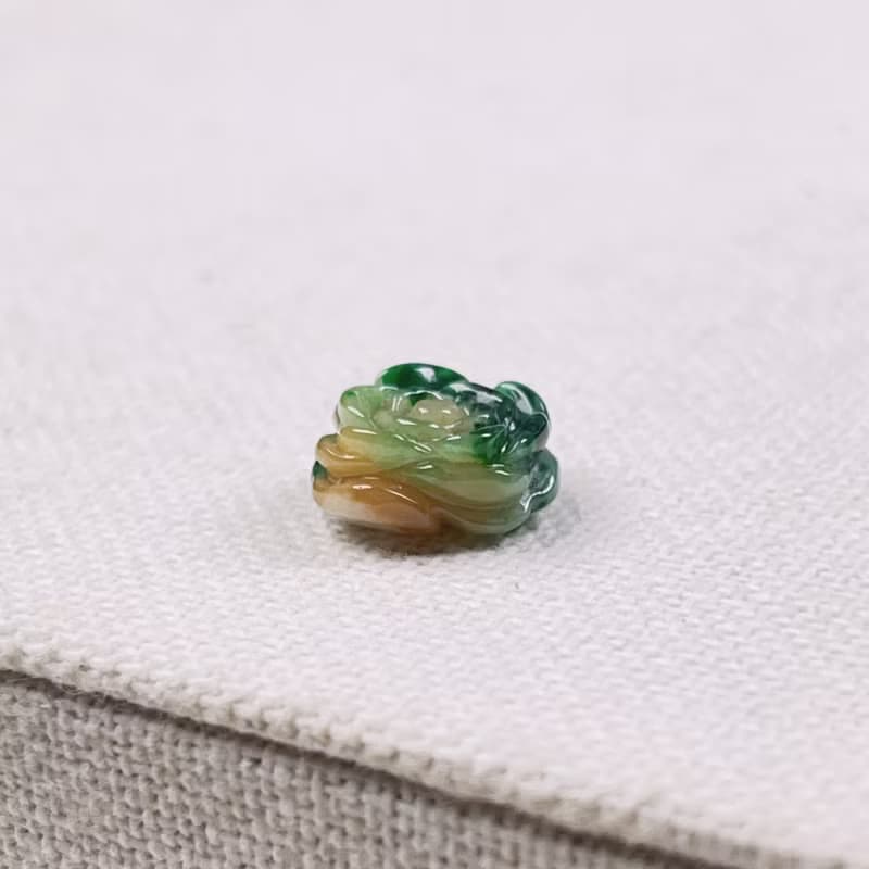 冰種三彩翡翠牡丹花 | 天然緬甸玉翡翠A貨 | 送禮