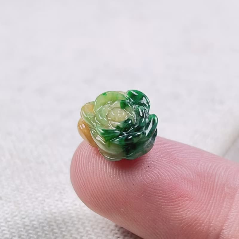 冰種三彩翡翠牡丹花 | 天然緬甸玉翡翠A貨 | 送禮