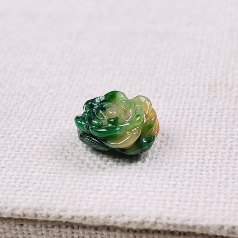 冰種三彩翡翠牡丹花 | 天然緬甸玉翡翠A貨 | 送禮